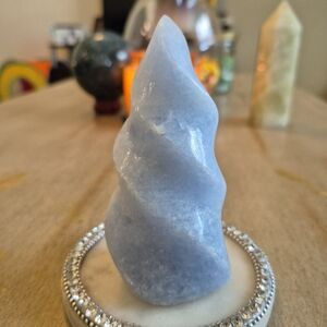 Natural Blue Celestite Crystal Carved Torch Flame Tower New #1